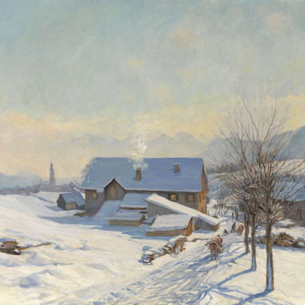 Adolf Helmberger, Gemälde, Blick auf St. Gilgen im Winter