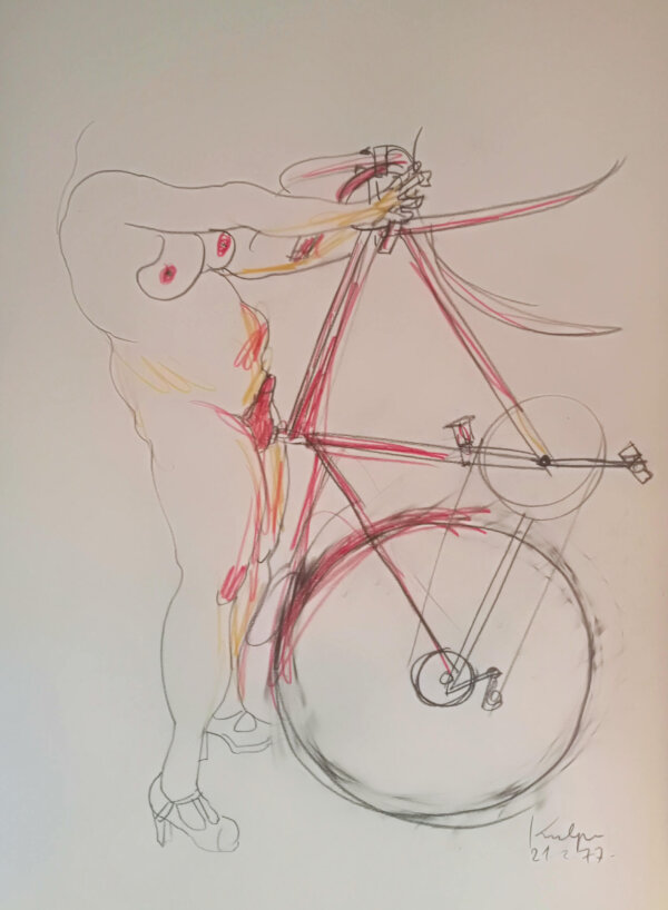Alfred Kornberger, Akt mit Fahrrad